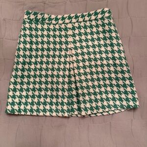 Paul & Joe Green and Cream Houndstooth Wool Blend Skirt